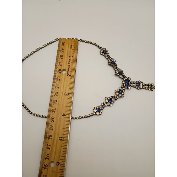 Vintage Sapphire Blue Clear Rhinestone Paste Choker Necklace Statement Cocktail - Picture 9 of 15